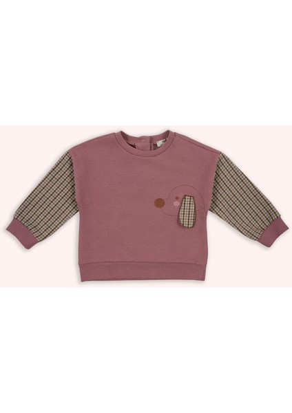 Kız Bebek Baskı Detaylı Pembe Gül Kurusu Sweatshirt