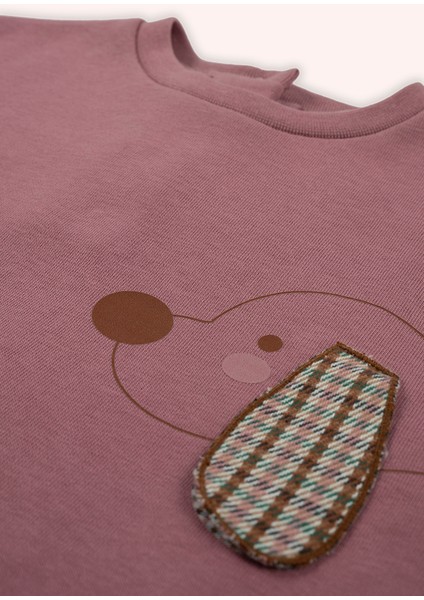 Kız Bebek Baskı Detaylı Pembe Gül Kurusu Sweatshirt