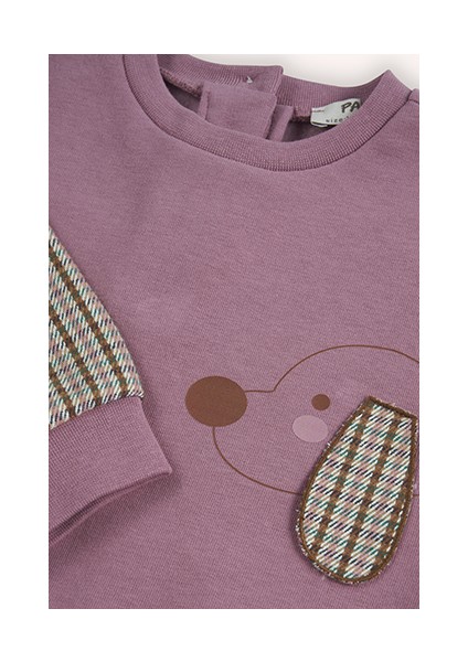 Kız Bebek Baskı Detaylı Pembe Gül Kurusu Sweatshirt