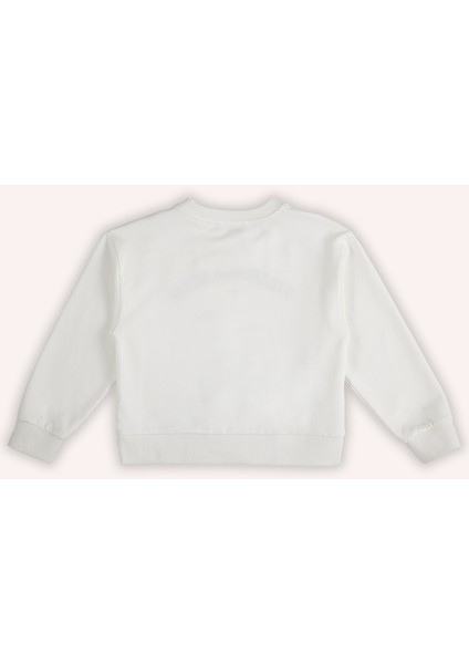 Kız Çocuk Nakış Detaylı Ekru Sweatshirt