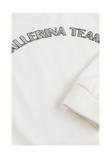 Kız Çocuk Nakış Detaylı Ekru Sweatshirt