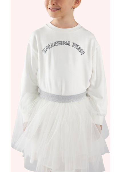 Kız Çocuk Nakış Detaylı Ekru Sweatshirt