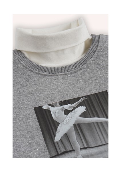 Kız Çocuk Baskı Detaylı Gri-Melanj Sweatshirt modelleri
