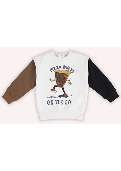 Erkek Bebek Baskılı Ekru Sweatshirt
