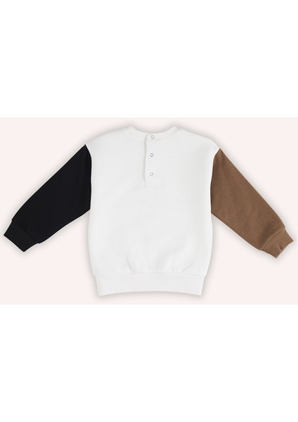 Erkek Bebek Baskılı Ekru Sweatshirt