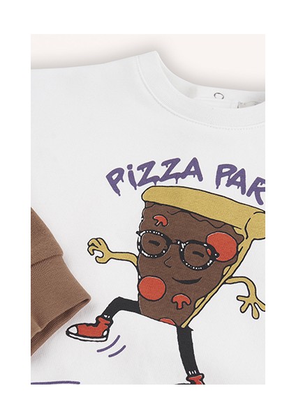 Erkek Bebek Baskılı Ekru Sweatshirt