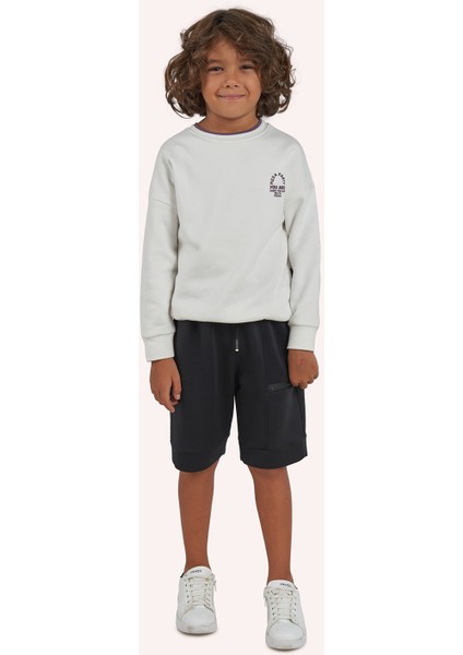 Erkek Çocuk Baskılı Ekru Sweatshirt