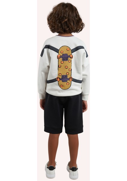 Erkek Çocuk Baskılı Ekru Sweatshirt