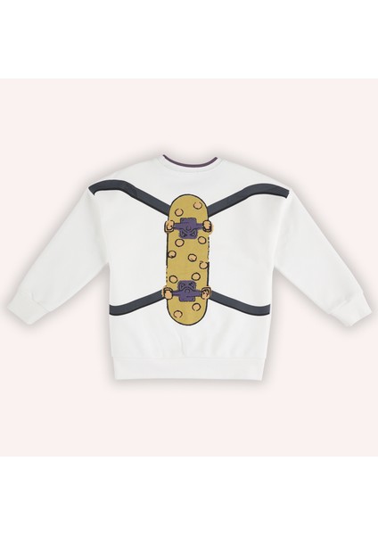 Erkek Çocuk Baskılı Ekru Sweatshirt