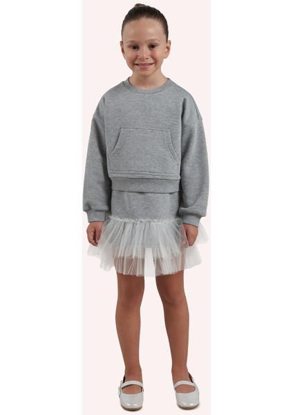 Kız Çocuk Iç Elbiseli Gri-Melanj Örme Elbise