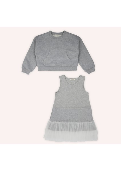 Kız Çocuk Iç Elbiseli Gri-Melanj Örme Elbise indirimleri