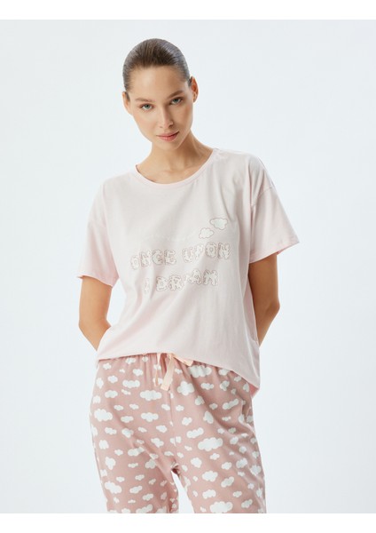 Örgü Pijama Takımı Bulut Baskılı Pamuklu Rahat Kalıp fiyatları