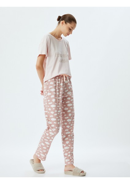 Örgü Pijama Takımı Bulut Baskılı Pamuklu Rahat Kalıp modelleri