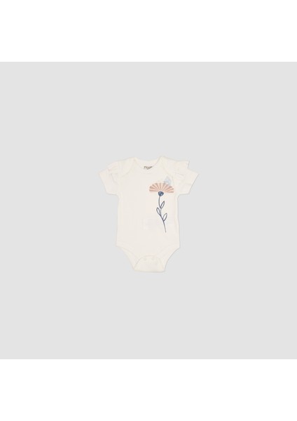 Kız Bebek Baskılı Kısa Kollu Ekru Body