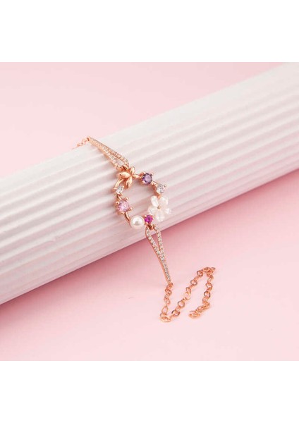 Gümüş Rose Kalp Manolya Çiçeği Kelebek Kadın Bileklik