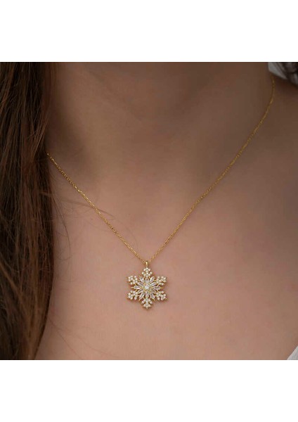 925 Ayar Gümüş Gold Kar Tanesi Kadın Gümüş Kolye