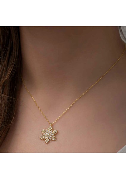 925 Ayar Gümüş Gold Kar Tanesi Kadın Gümüş Kolye