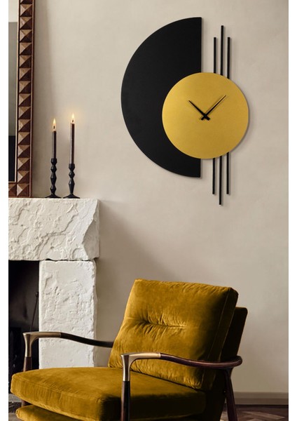 Modern Siyah Altın Metal Duvar Saati 84x57 cm, şık ev dekoru