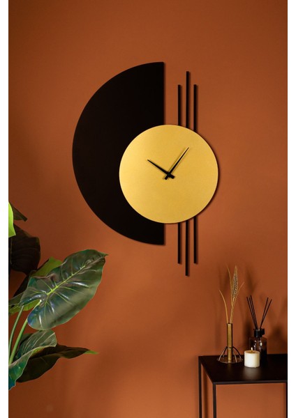 Modern Siyah Altın Metal Duvar Saati 84x57 cm, şık ev dekoru