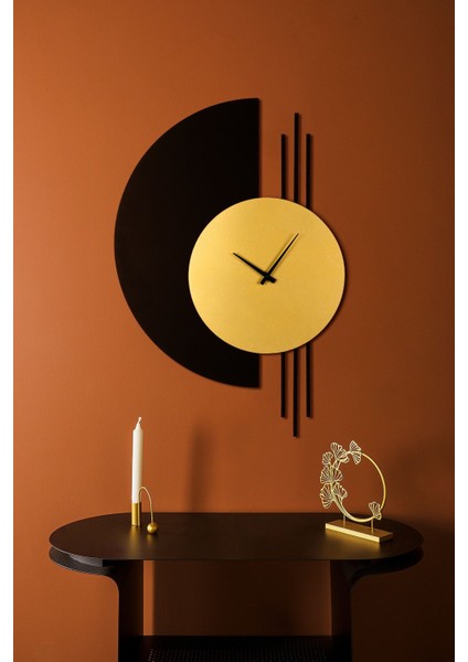 Modern Siyah Altın Metal Duvar Saati 84x57 cm, şık ev dekoru