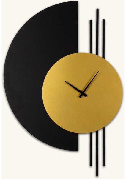 Modern Siyah Altın Metal Duvar Saati 84x57 cm, şık ev dekoru