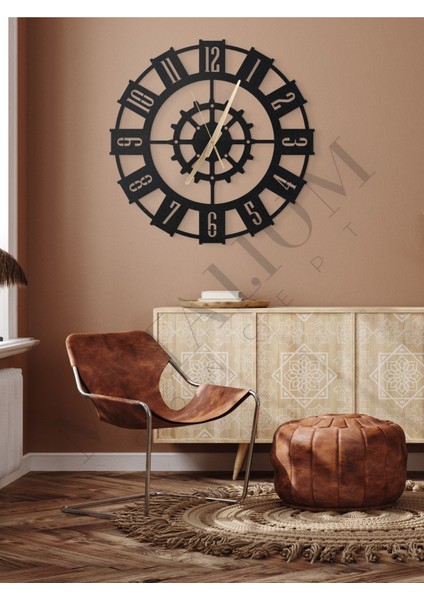 Modern siyah metal duvar saati, sessiz, roma rakamlı, 45x45 cm, şık ve zarif tasarım