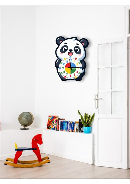 Sevimli Panda Po Ahşap Duvar Saati, Sessiz Mekanizma, Çocuk odası dekoru, 50x50 cm, Beyaz fiyatları