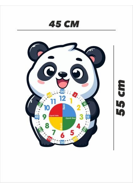 Sevimli Panda Po Ahşap Duvar Saati, Sessiz Mekanizma, Çocuk odası dekoru, 50x50 cm, Beyaz modelleri