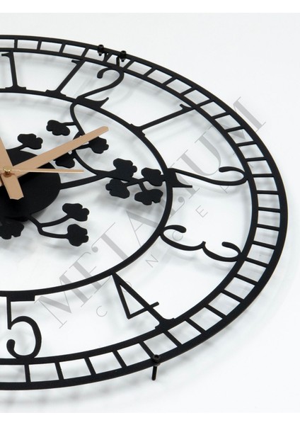 Modern siyah metal duvar saati, roma rakamları ve pusula teması, 45x45 cm indirimleri