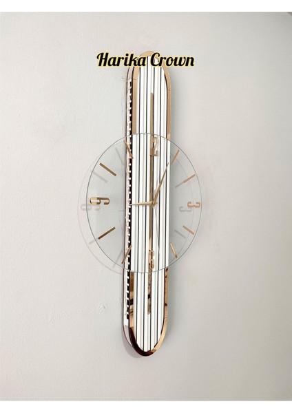 Modern şık ahşap ve cam duvar saati, sessiz mekanizma, beyaz renk, 65cm modelleri