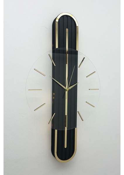 Modern aynalı saat, pilli led, 65x15 cm, siyah altın renk, şık tasarım