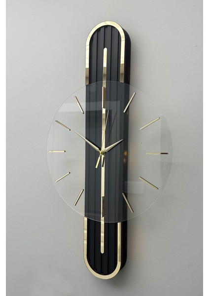 Modern aynalı saat, pilli led, 65x15 cm, siyah altın renk, şık tasarım