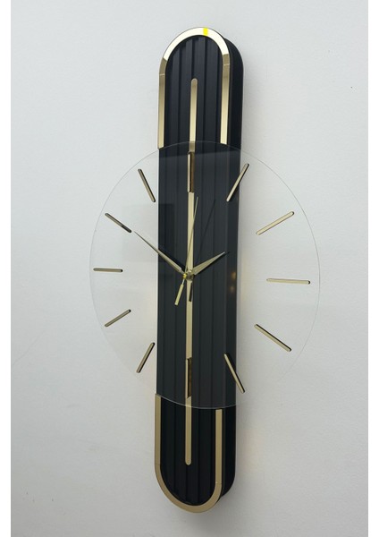 Modern aynalı saat, pilli led, 65x15 cm, siyah altın renk, şık tasarım