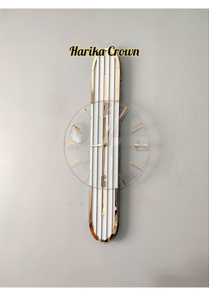Modern şık ahşap ve cam duvar saati, sessiz mekanizma, beyaz renk, 65cm fırsatları