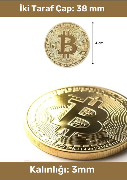 Özel Kutulu Hediyelik Kripto Hatıra Koleksiyon Bitcoin Madeni Para Altın Rengi 5'li Set