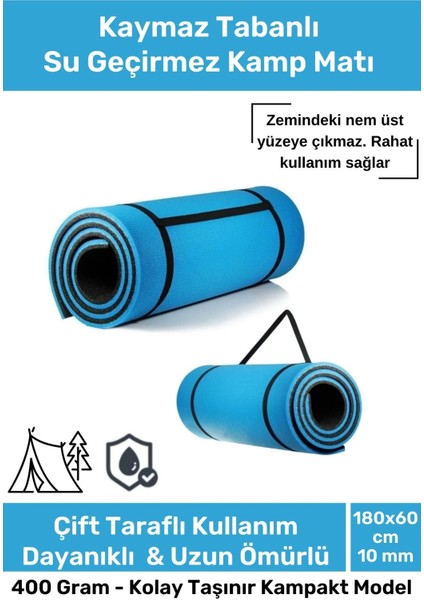 Premium Su Geçirmez Konforlu Taşıma Askılı Çift Taraflı Zemin Çadır Uyku Kamp Matı Yer Minderi 10 mm