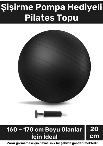 I Dayanıklı Mini Gymball 20CM Siyah Pilates Topu Şişirme Pompa