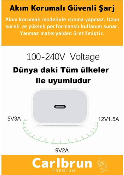 iPhone Tüm Serilere Uyumlu 20W Hızlı Şarj Seti Adaptör Type C Kablosu 7 8 x 11 12 13 14 15 Plus Pro