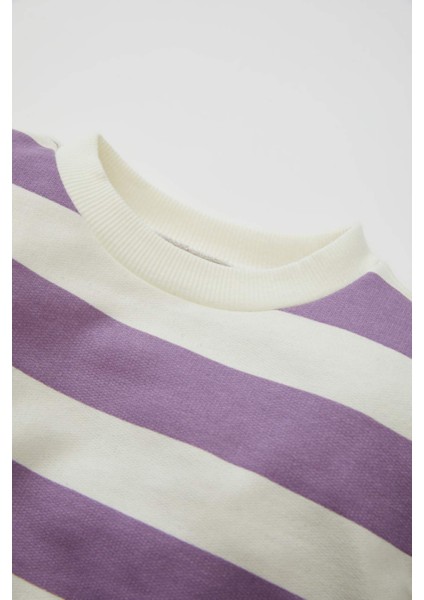Kız Bebek 2'li Takım Çizgili Bisiklet Yaka Sweatshirt Beli Lastikli Tayt D1674A524AU