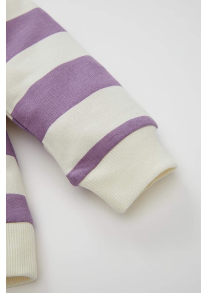 Kız Bebek 2'li Takım Çizgili Bisiklet Yaka Sweatshirt Beli Lastikli Tayt D1674A524AU