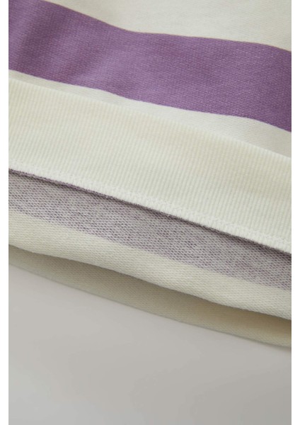 Kız Bebek 2'li Takım Çizgili Bisiklet Yaka Sweatshirt Beli Lastikli Tayt D1674A524AU