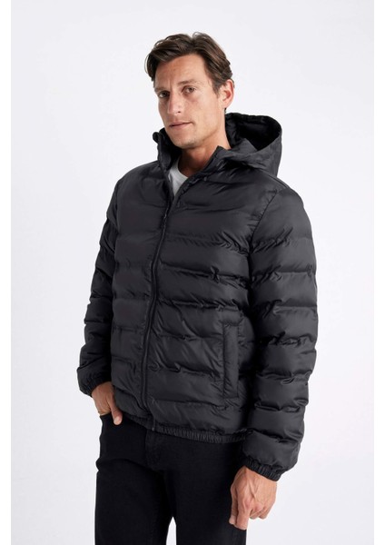 Su İtici Şişme Mont Slim Fit Dar Kesim Kapüşonlu Fermuarlı Cepli D1185AX24WN