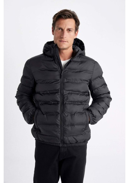 Su İtici Şişme Mont Slim Fit Dar Kesim Kapüşonlu Fermuarlı Cepli D1185AX24WN