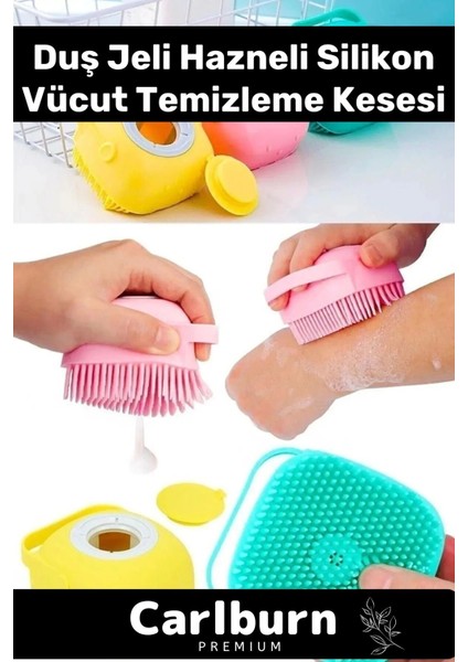 Premium Duş Jeli Hazneli Silikon Fırça Kese Çok Amaçlı Vücut Temizleme Kesesi Banyo Lifi
