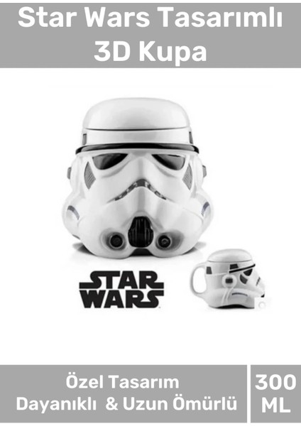 Premium Özel Tasarım Hediye Kutulu - Star Wars Şekilli Seramik Kupa - 14 x 15 cm - 3D Bardak