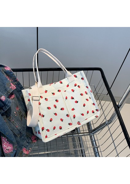 Sevimli Çilek Kadife Tote Crossbody Çanta (Yurt Dışından)