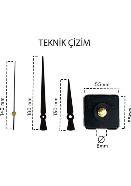 Siyah Metal Saat Mekanizması, Akrep ve Yelkovan, Şık ve Kaliteli Tasarım, 5x5 Boyut fiyatları