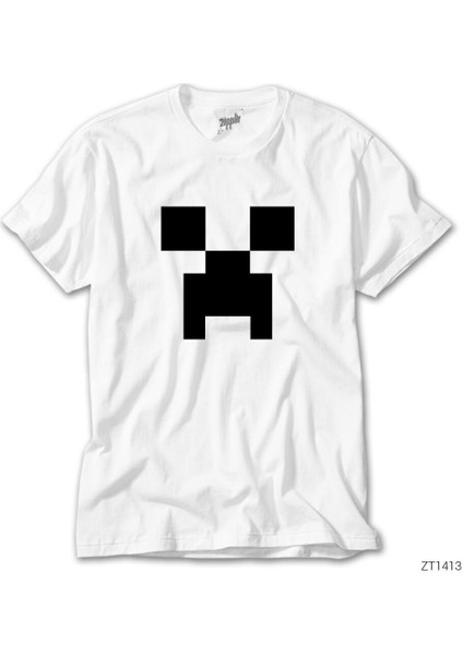 Minecraft Creeper Face Beyaz Tişört