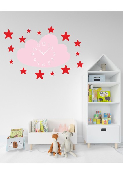 Pembe Çocuk Odası Duvar Saati, Renkli Doğa Temalı Metal Dekorasyon Parçası