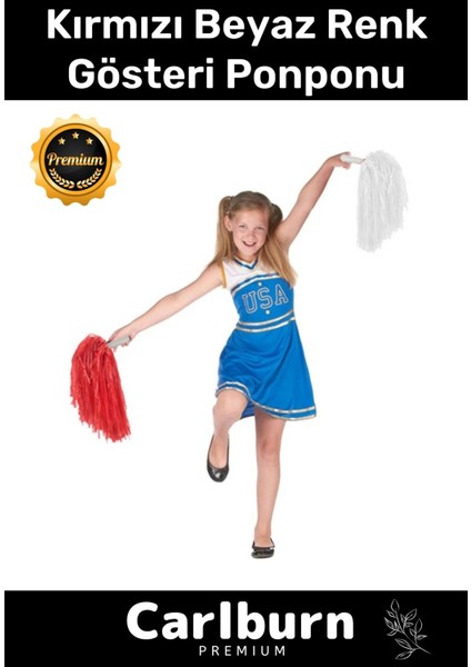Premium Seri Tutma Yerli Rahat Sağ ve Sol El 2 Adet 25 cm Amigo Gösteri Ponponu Çift - Kırmızı Beyaz